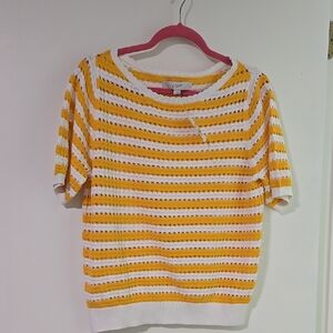 LOFT Yellow and White Striped Knit Top